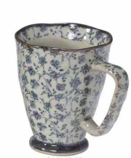 [816162/B] Japanische Tasse weiss/blau Blumenmuster 0.3l