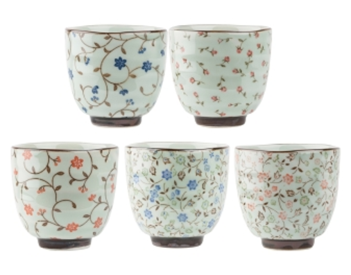 [80-1-96] Japanische Teetassen 5er-Set bunte Blümchen
